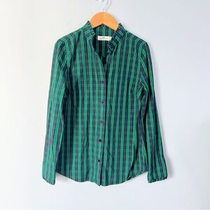 Vineyard Vines Green Navy Tartan Plaid Ruffle Button Down Shirt Size 2